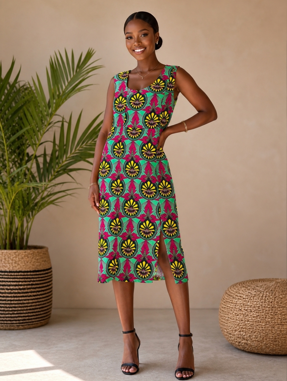 Diyanu African Print Shift Dress XL Bright Ankara Inspired Sleeveless Chic
